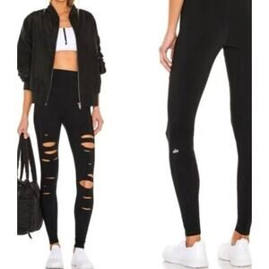 Alo Yoga High Waist Ripped Leggings Black XS Cutout Distressed Yoga Pants.